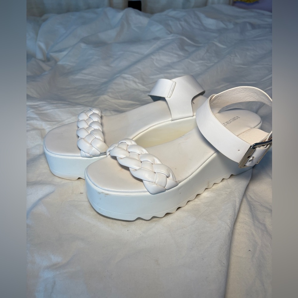 Forever 21 White Braided Platform Sandals